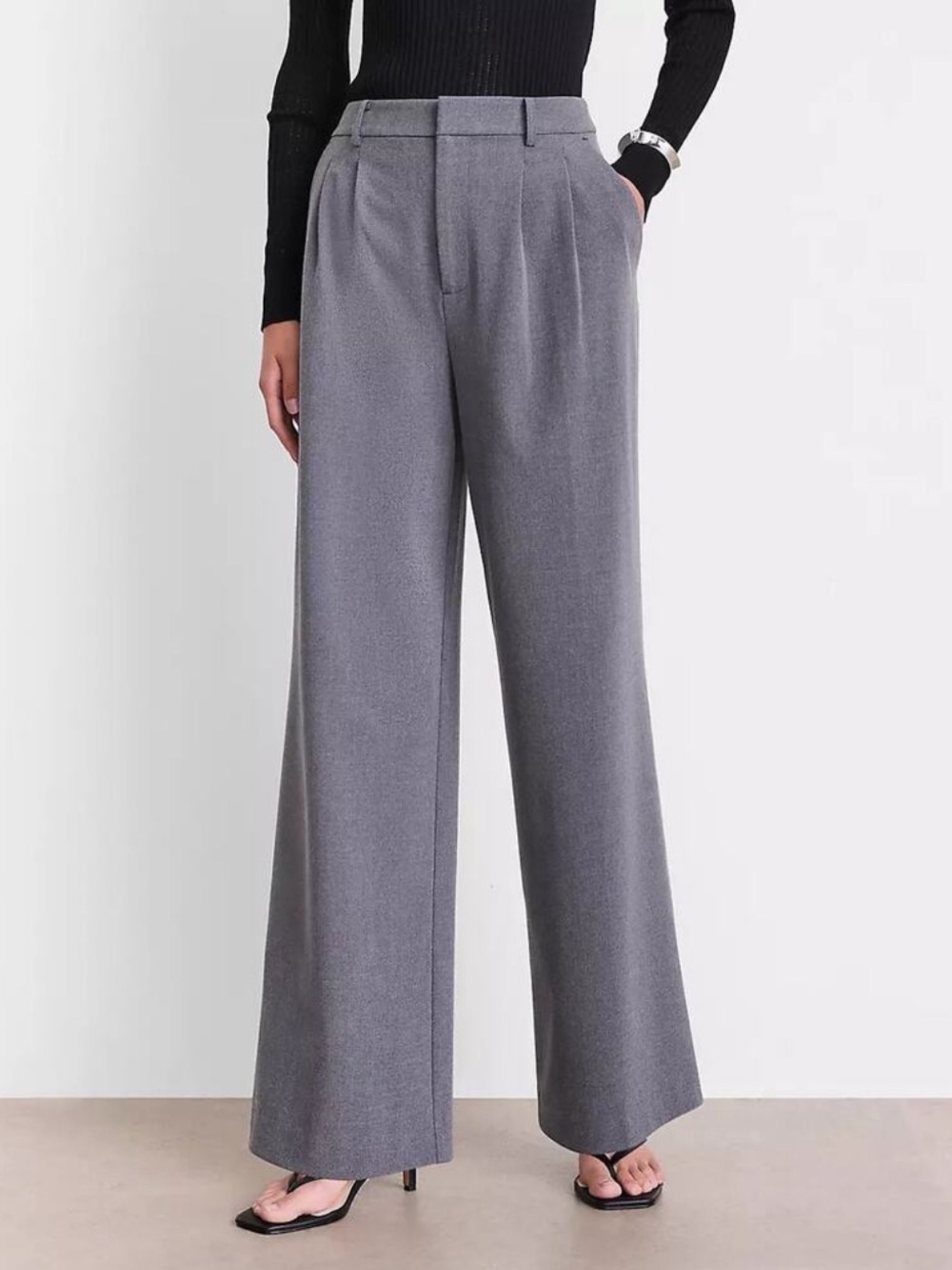 NWT LOFT Versa Seasonless Stretch Double Pleat Wide Leg Pants Heather Gray Sz 14